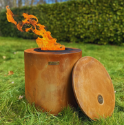 corten steel Eco fuego fuel by vegetable wax fire pit in the garden
